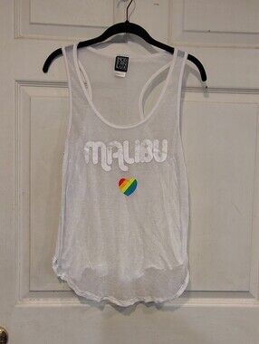 ModernLux Women's Size M White Malibu Rainbow Heart Tank Top